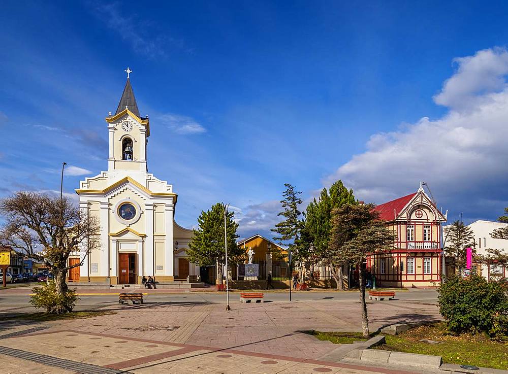 Maria Auxiliadora Church, Arturo Prat Main Square, Puerto Natales, Ultima Esperanza Province, Patagonia, Chile, South America