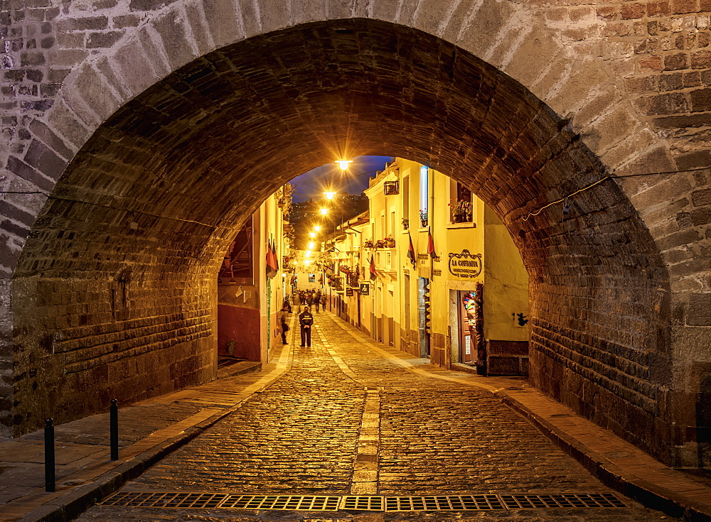 La Ronda Street at twilight, Old Town, Quito, Pichincha Province, Ecuador, South America