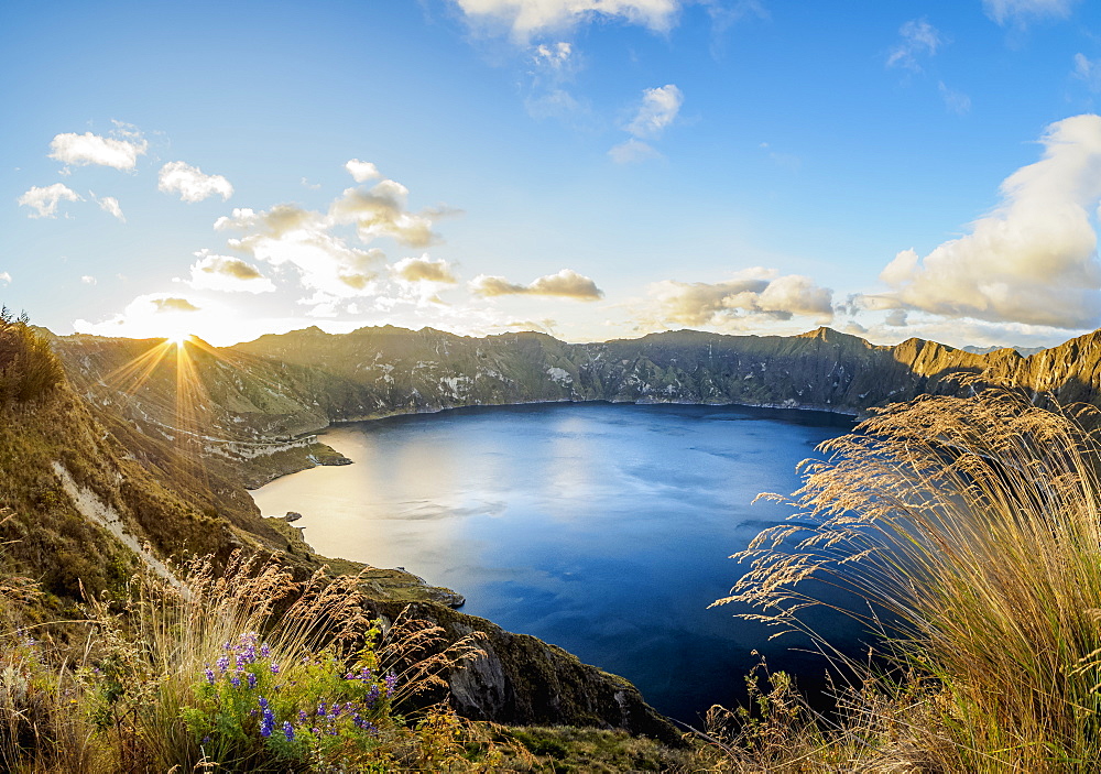 Lake Quilotoa at sunset, Cotopaxi Province, Ecuador, South America