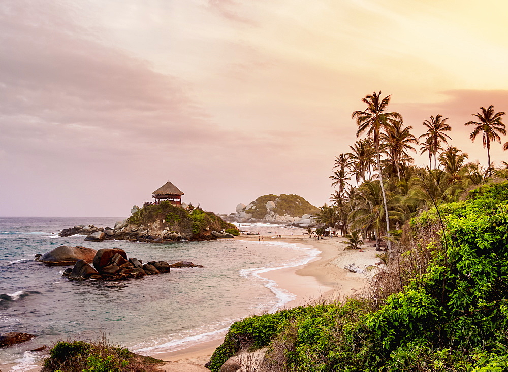 El Cabo San Juan del Guia beach at sunset, Tayrona National Natural Park, Magdalena Department, Caribbean, Colombia, South America