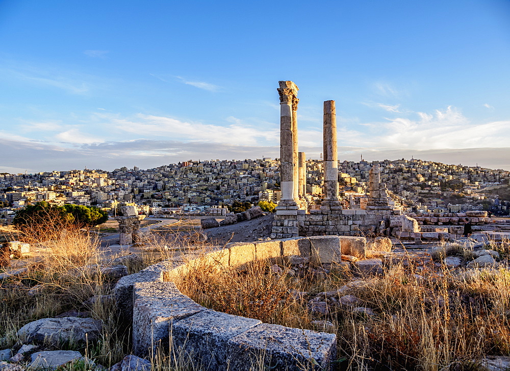 Temple of Hercules ruins at sunset, Amman Citadel, Amman Governorate, Jordan, Middle East