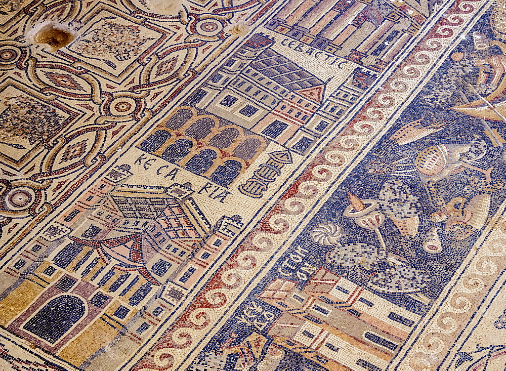 Mosaic floor in Umm ar-Rasas, UNESCO World Heritage Site, Amman Governorate, Jordan, Middle East