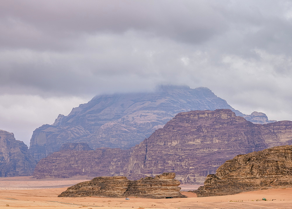 Landscape of Wadi Rum during stormy day, Aqaba Governorate, Jordan, Middle East