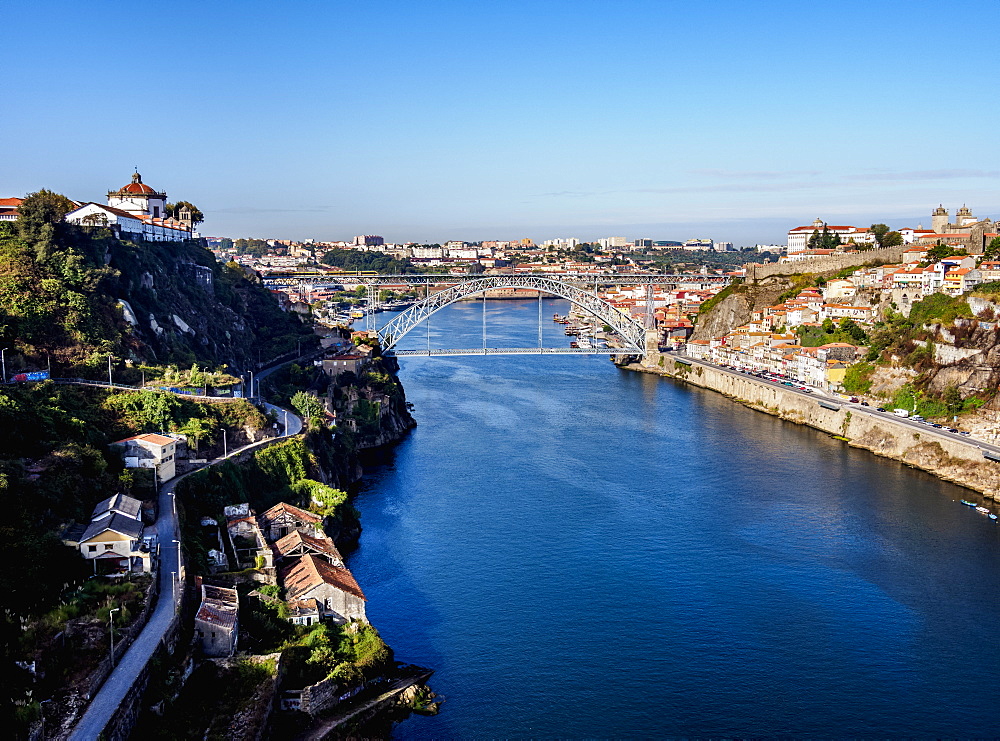 View over Douro River towards Dom Luis I Bridge, Porto, Portugal, Europe