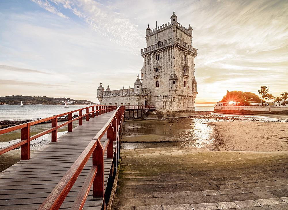 Belem Tower at sunset, UNESCO World Heritage Site, Lisbon, Portugal, Europe