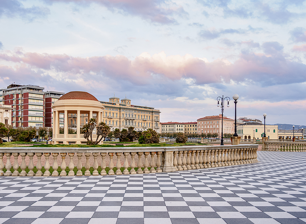 Terrazza Mascagni at dusk, Livorno, Tuscany, Italy, Europe