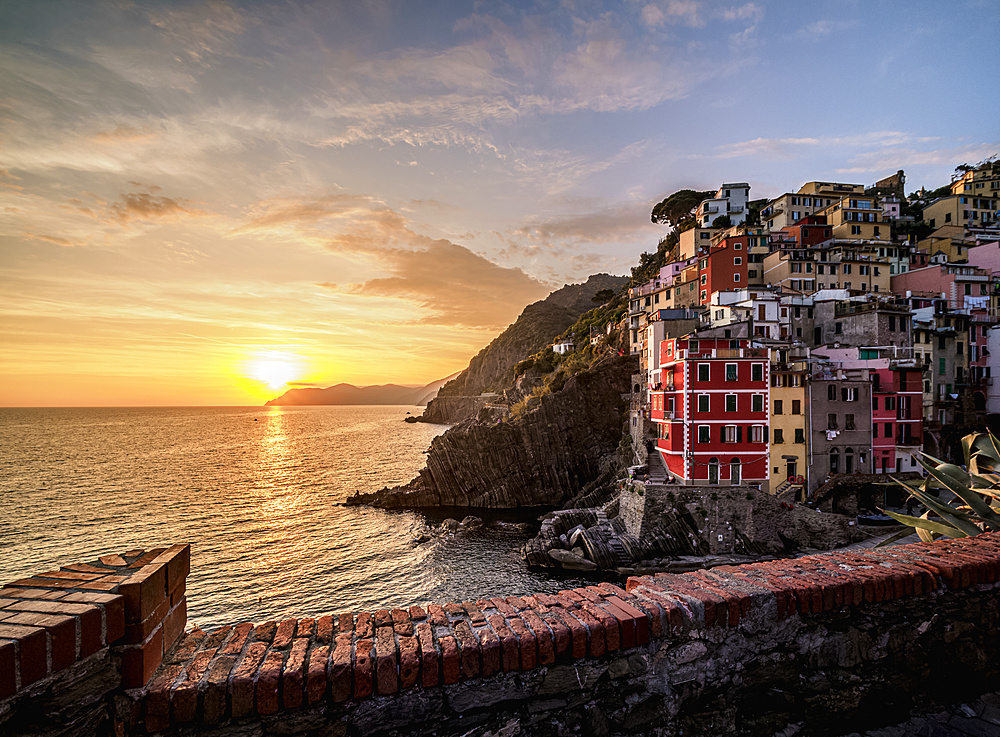 Riomaggiore Village at sunset, Cinque Terre, UNESCO World Heritage Site, Liguria, Italy, Europe