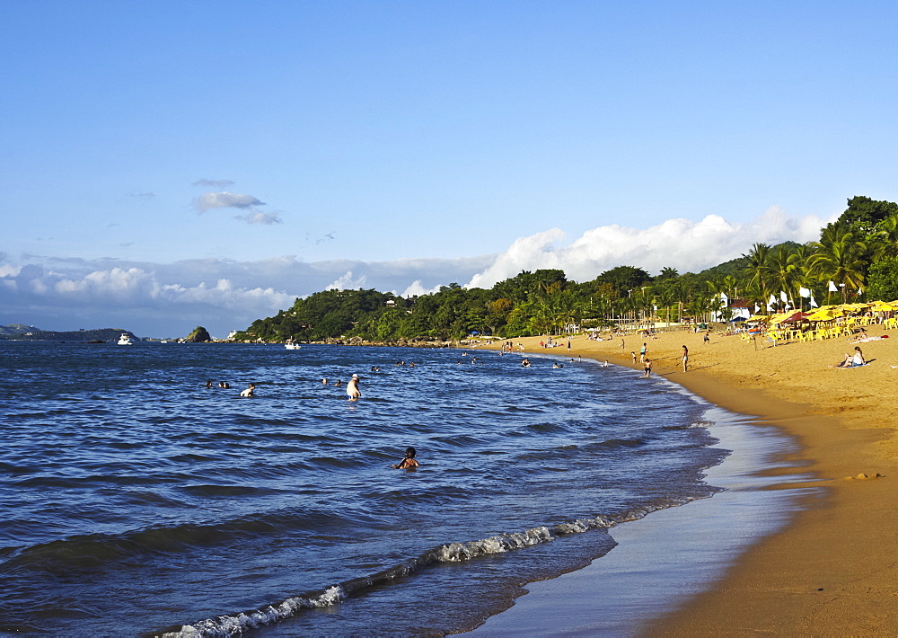 View of the beach in Praia Grande, Ilhabela Island, State of Sao Paulo, Brazil, South America