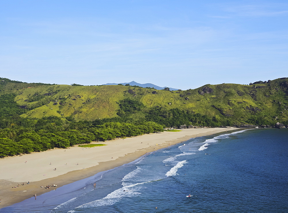 Elevated view of the beach in Bonete, Ilhabela Island, State of Sao Paulo, Brazil, South America