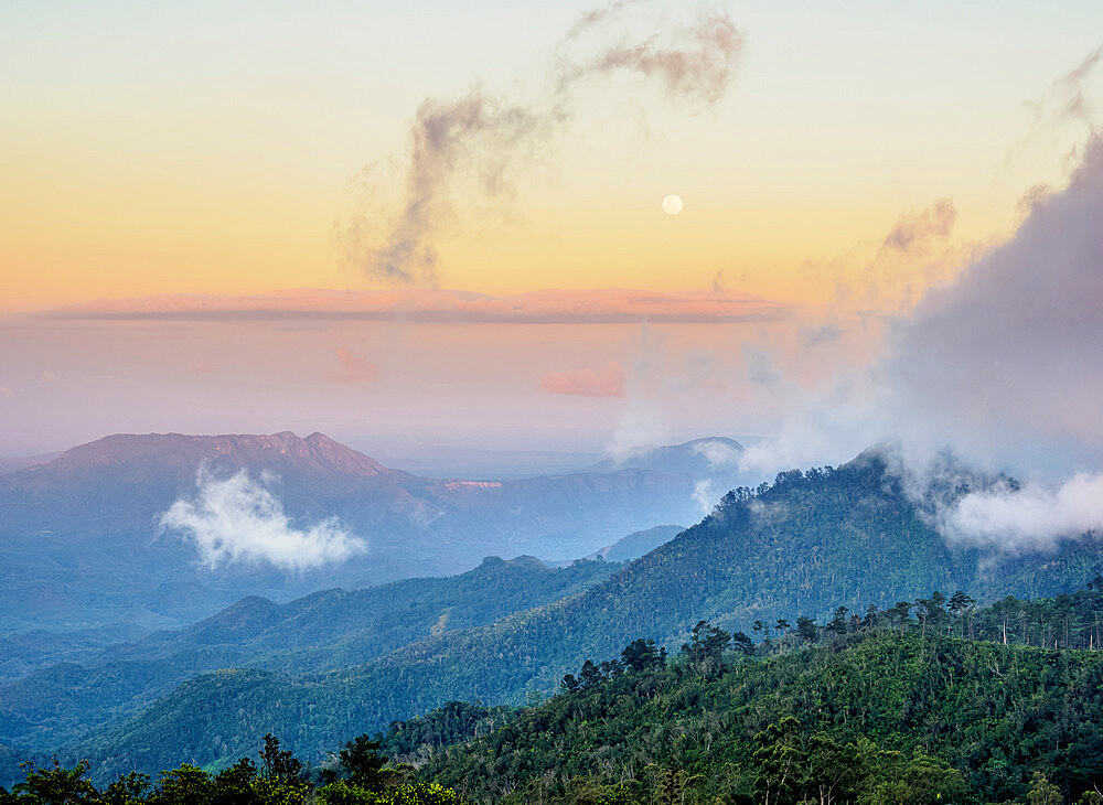 Landscape seen from La Gran Piedra at sunset, Santiago de Cuba Province, Cuba, West Indies, Caribbean, Central America