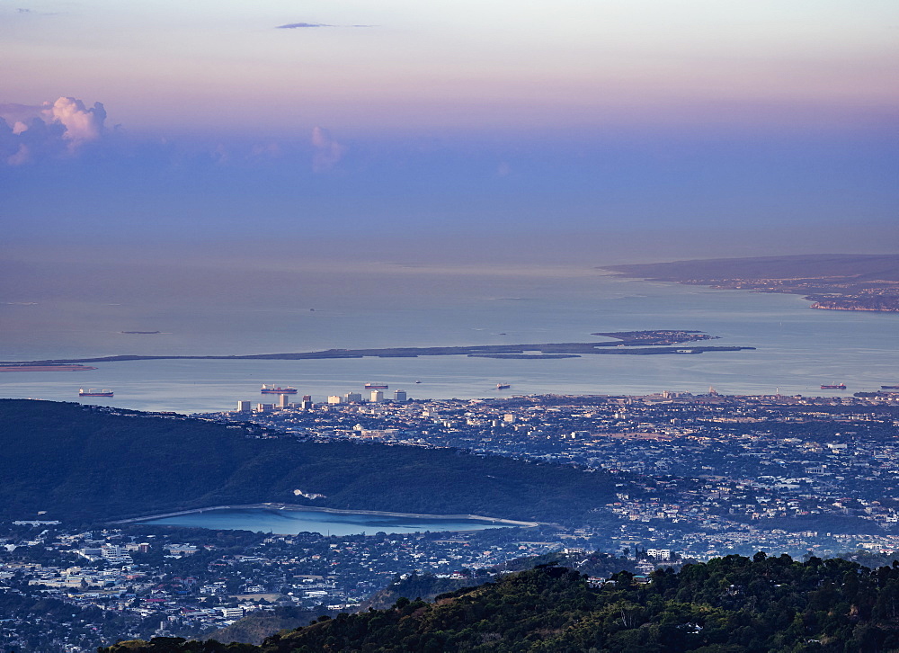 View from Blue Mountains towards Kingston at sunrise, Saint Andrew Parish, Jamaica, West Indies, Caribbean, Central America