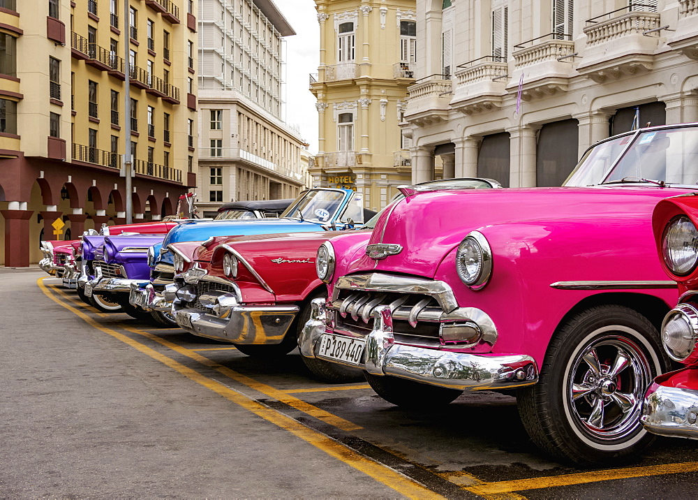 Vintage cars at Central Park, Havana, La Habana Province, Cuba, West Indies, Central America