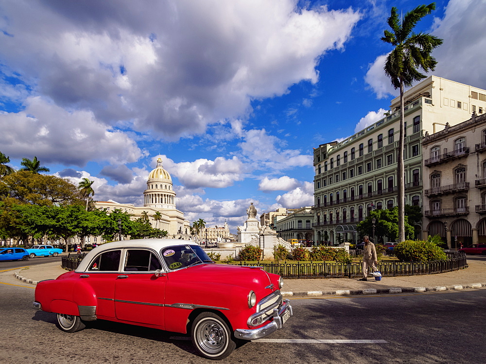 Vintage car at Paseo del Prado, Havana, La Habana Province, Cuba, West Indies, Central America