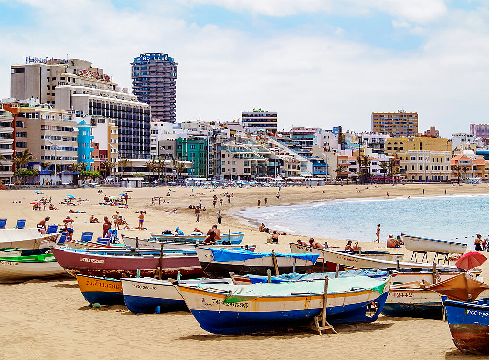 Fishing boats at Las Canteras Beach, Las Palmas de Gran Canaria, Gran Canaria, Canary Islands, Spain, Atlantic, Europe