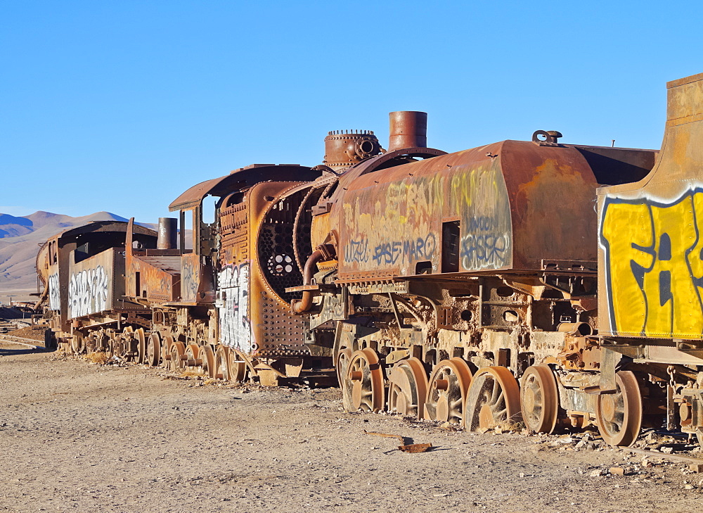 View of the train cemetery, Uyuni, Antonio Quijarro Province, Potosi Department, Bolivia, South America