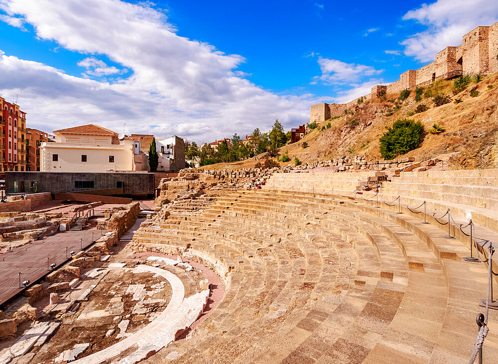 Roman theatre and The Alcazaba, Malaga, Andalusia, Spain, Europe