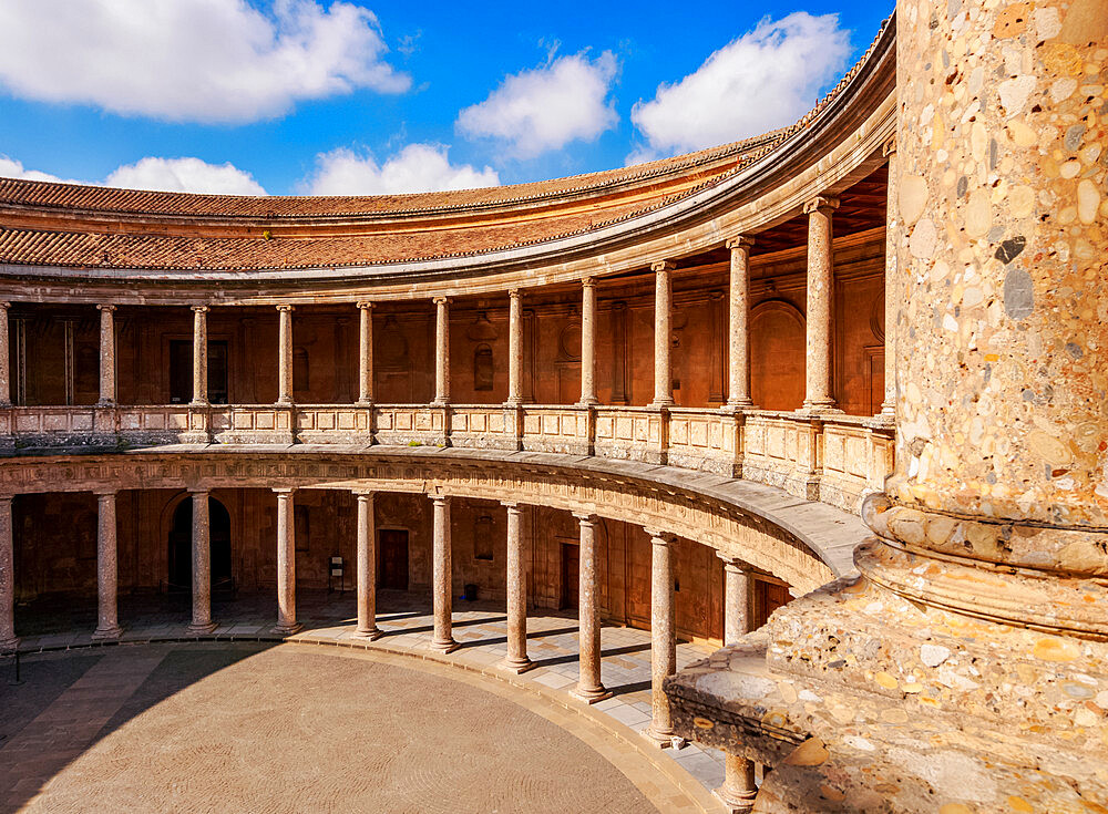 Courtyard of the Palace of Charles V, Alhambra, UNESCO World Heritage Site, Granada, Andalusia, Spain, Europe