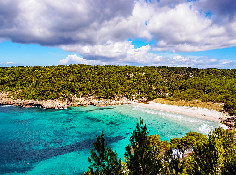 Cala Trebaluger, Trebaluger Bay, elevated view, Menorca (Minorca), Balearic Islands, Spain, Mediterranean, Europe