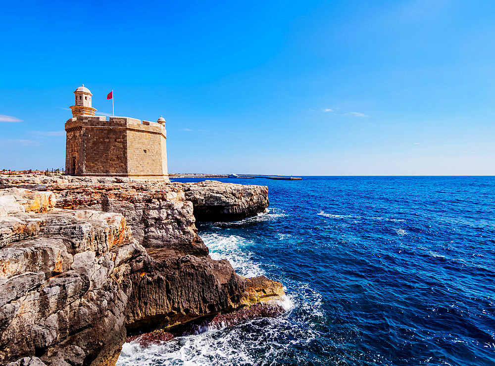 Castell de Sant Nicolau, coastal defense castle tower, Ciutadella, Menorca (Minorca), Balearic Islands, Spain, Mediterranean, Europe