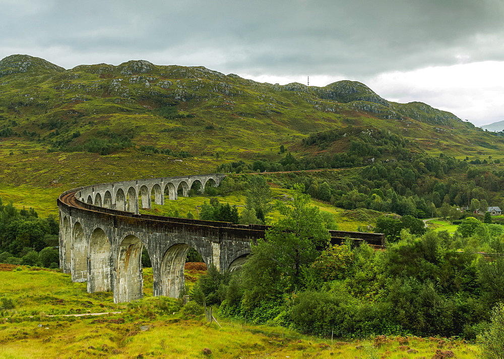 View of the Glenfinnan Viaduct, Highlands, Scotland, United Kingdom, Europe