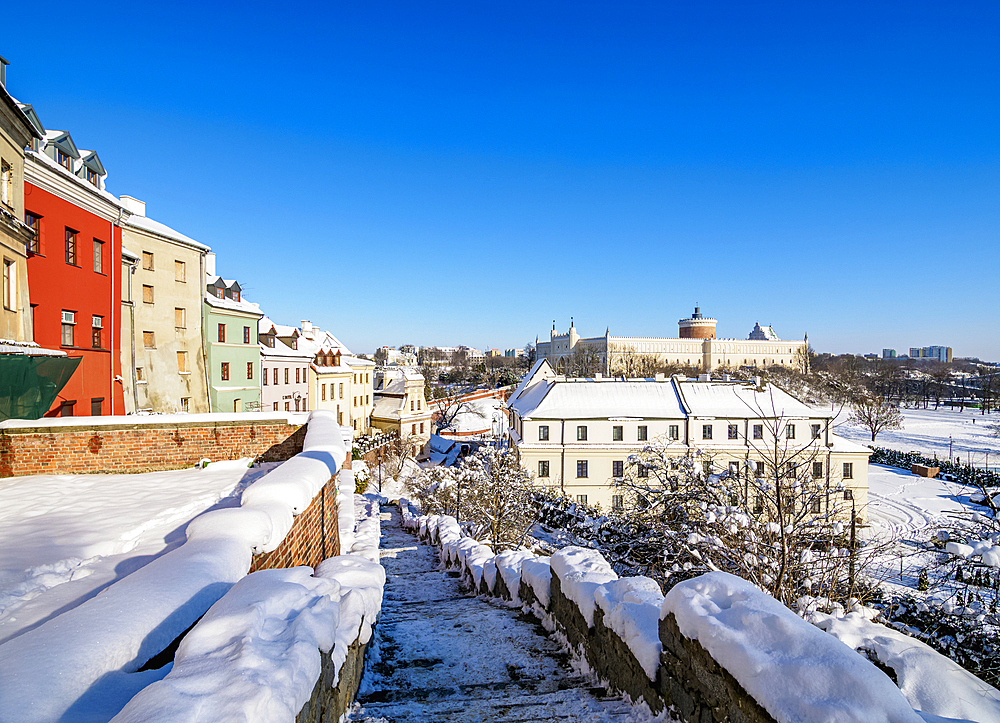 View towards the Castle, winter, Lublin, Lublin Voivodeship, Poland, Europe