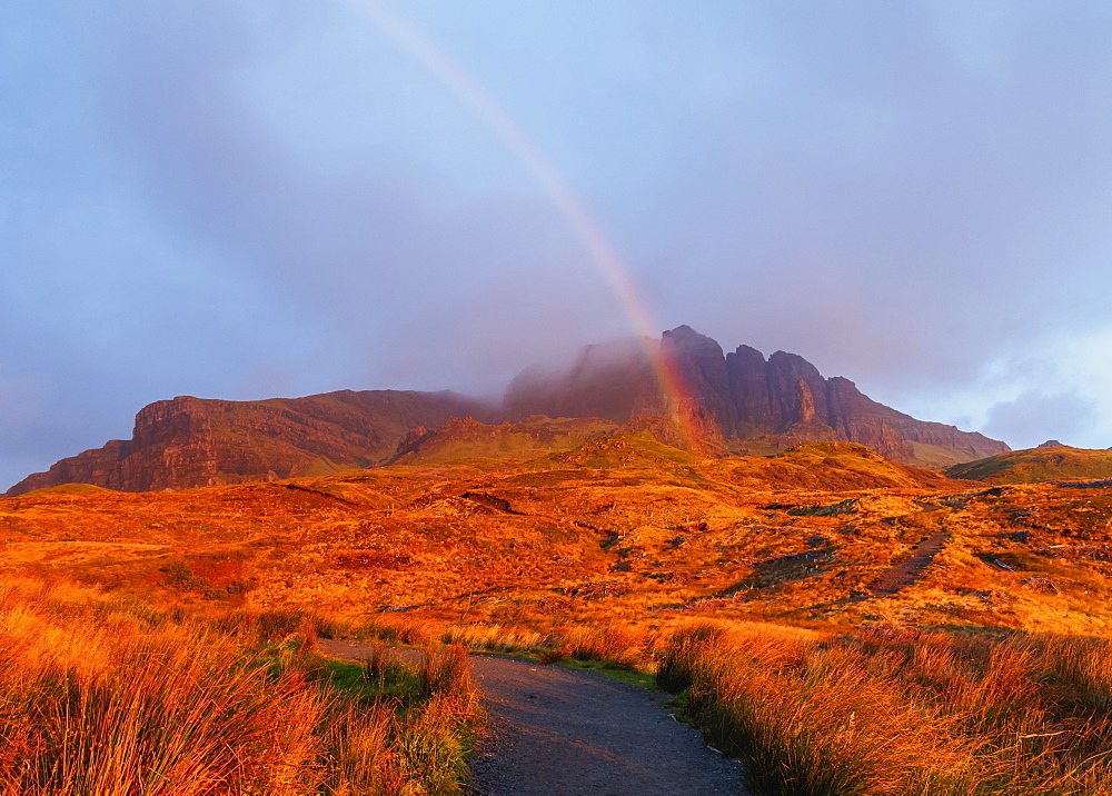 View of The Storr at sunrise, Isle of Skye, Inner Hebrides, Scotland, United Kingdom, Europe