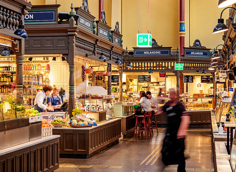 Ostermalms Saluhall, food market, interior, Stockholm, Stockholm County, Sweden, Scandinavia, Europe