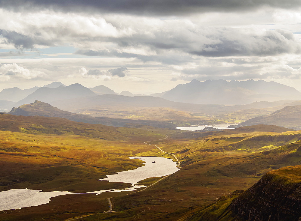 View from The Storr towards the Loch Leathan, Isle of Skye, Inner Hebrides, Scotland, United Kingdom, Europe