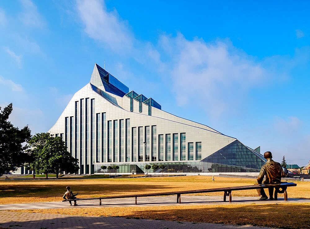 Two Rainis Sculpture by Aigars Bikse in front of the National Library of Latvia, Riga, Latvia