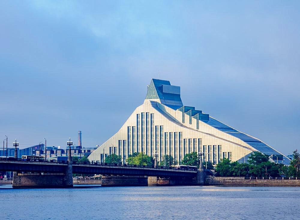 View over Daugava River towards National Library of Latvia, Riga, Latvia