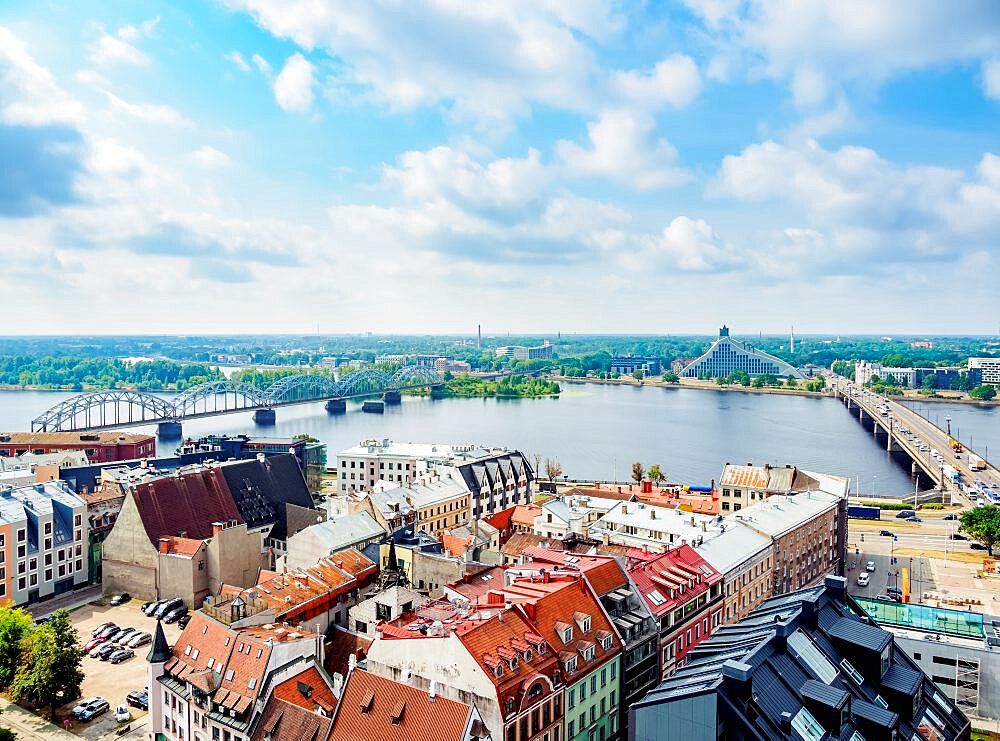 Old Town and Daugava River, elevated view, Riga, Latvia