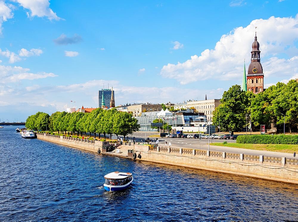 View over Daugava River towards the Cathedral of Saint Mary or Dome Cathedral, Riga, Latvia