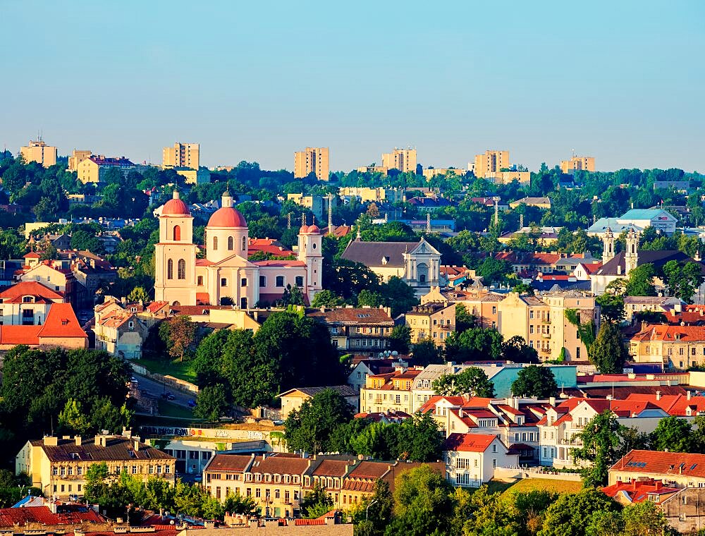 Old Town Skyline at sunrise, elevated view, Vilnius, Lithuania