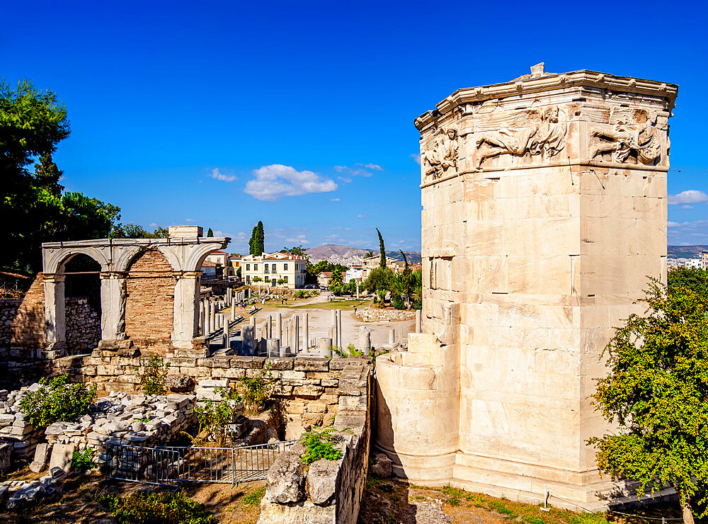 Tower of the Winds (Horologion of Andronikos Kyrrhestes), Roman Forum, Athens, Attica, Greece, Europe