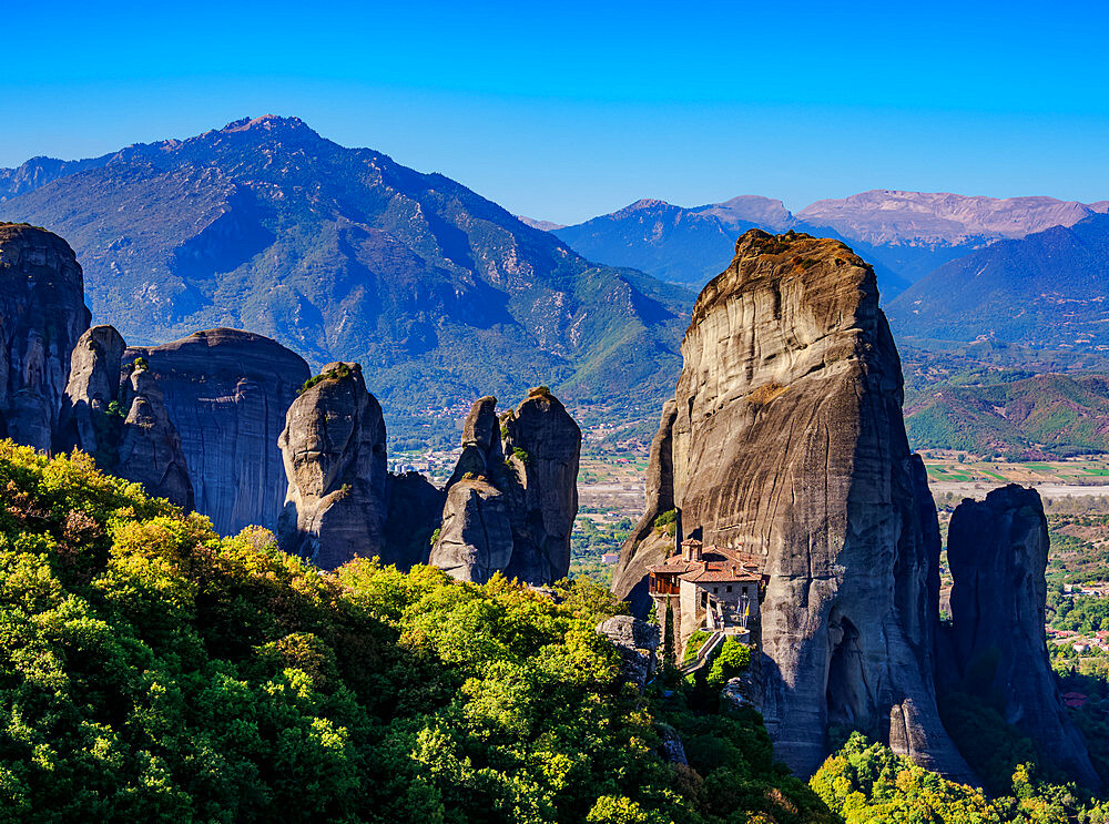 Monastery of Rousanou, elevated view, Meteora, UNESCO World Heritage Site, Thessaly, Greece, Europe