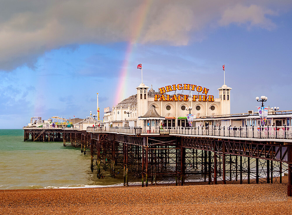 Rainbow over the Brighton Palace Pier, City of Brighton and Hove, East Sussex, England, United Kingdom