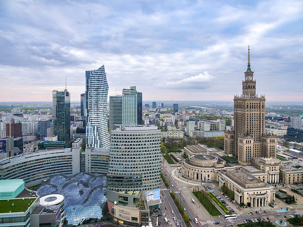 City Centre Skyline and Palace of Culture and Science, elevated view, Warsaw, Masovian Voivodeship, Poland, Europe