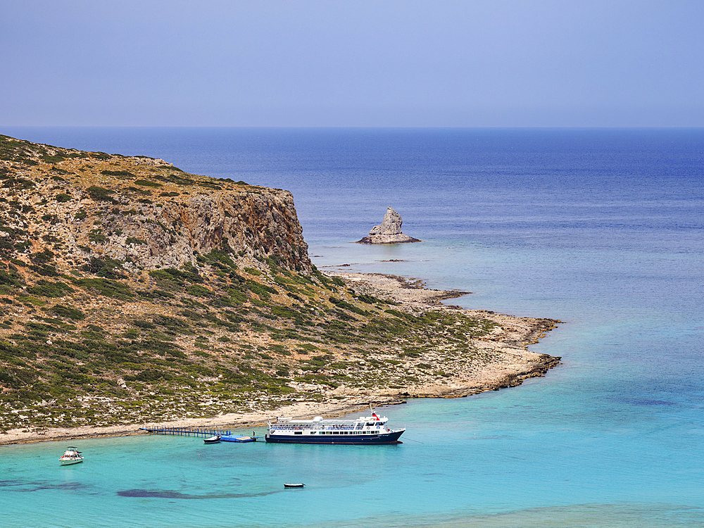 Cape Tigani, elevated view, Balos Lagoon, Gramvousa Peninsula, Chania Region, Crete, Greek Islands, Greece, Europe