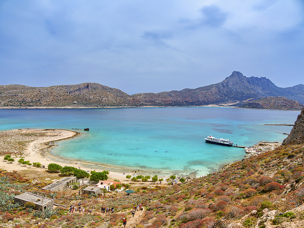 Ferry Boat on the coast of Imeri Gramvousa, Chania Region, Crete, Greek Islands, Greece, Europe