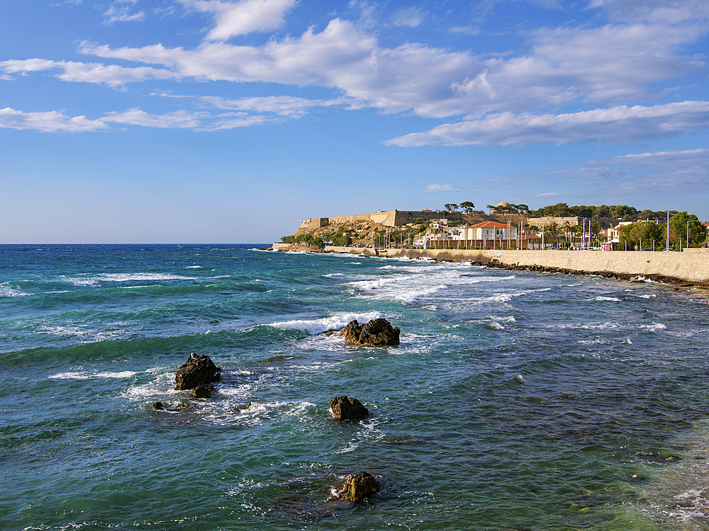 View towards the Venetian Fortezza Castle, City of Rethymno, Rethymno Region, Crete, Greek Islands, Greece, Europe