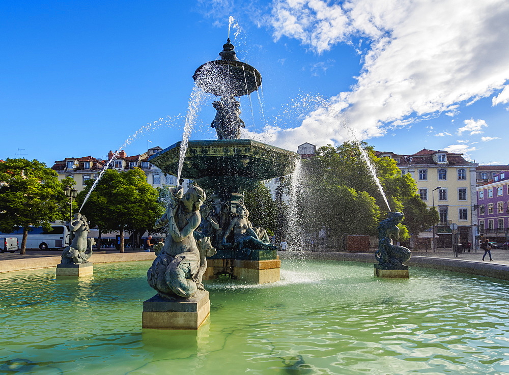 Fountain on the Pedro IV Square, Lisbon, Portugal, Europe