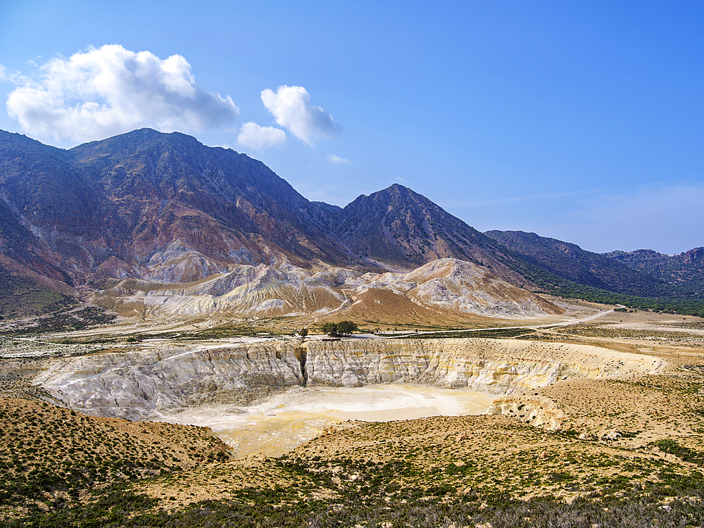 Stefanos Volcano Crater, elevated view, Nisyros Island, Dodecanese, Greek Islands, Greece, Europe