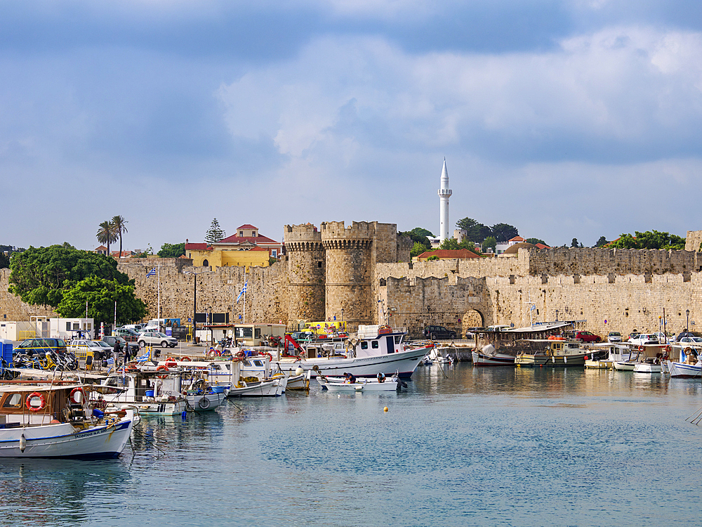 Kolona Harbour, Medieval Old Town, Rhodes City, Rhodes Island, Dodecanese, Greek Islands, Greece, Europe