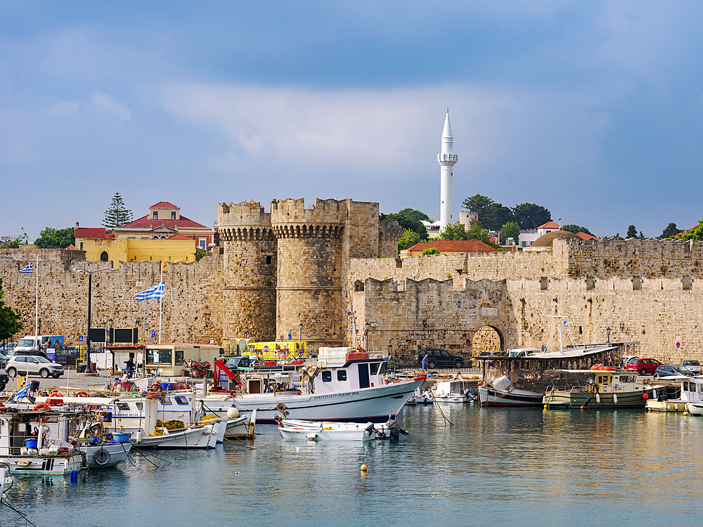 Kolona Harbour, Medieval Old Town, Rhodes City, Rhodes Island, Dodecanese, Greek Islands, Greece, Europe