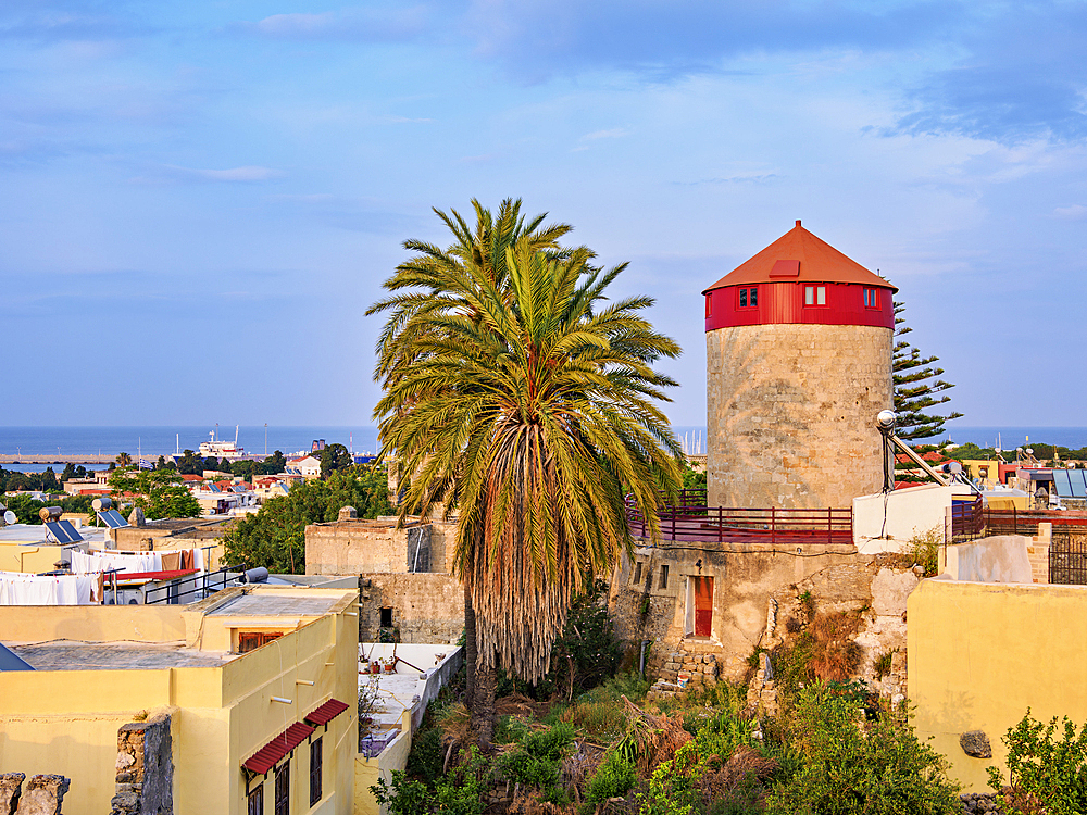 Medieval Old Town at sunset, Rhodes City, Rhodes Island, Dodecanese, Greek Islands, Greece, Europe