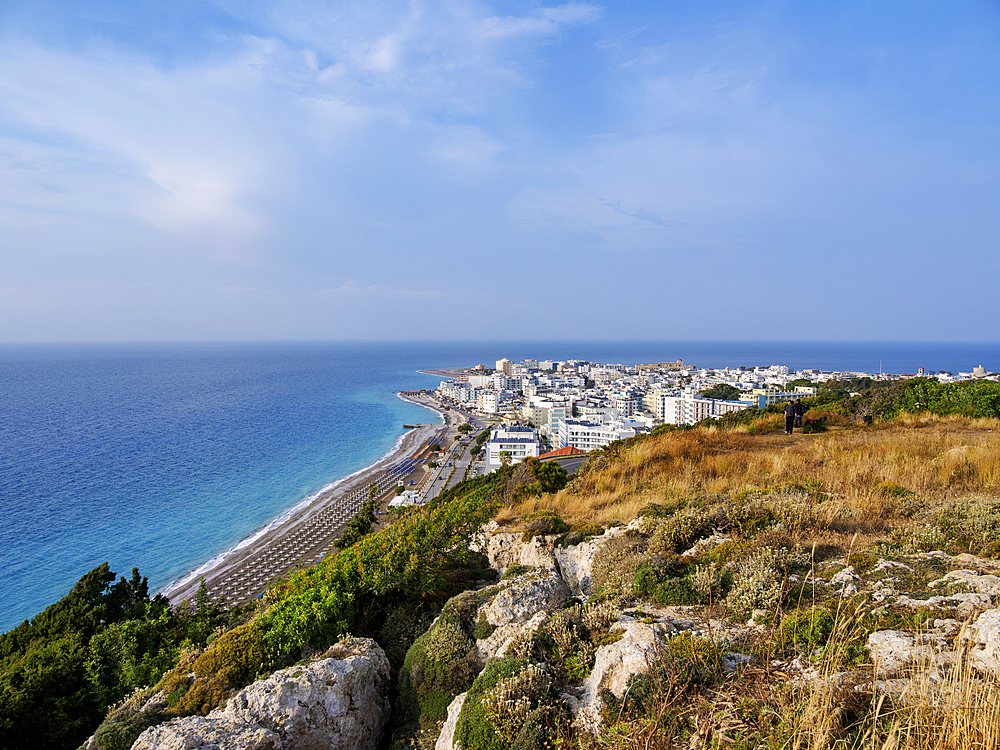 Cityscape from St. Stephen's Hill (Monte Smith), Rhodes City, Rhodes Island, Dodecanese, Greek Islands, Greece, Europe