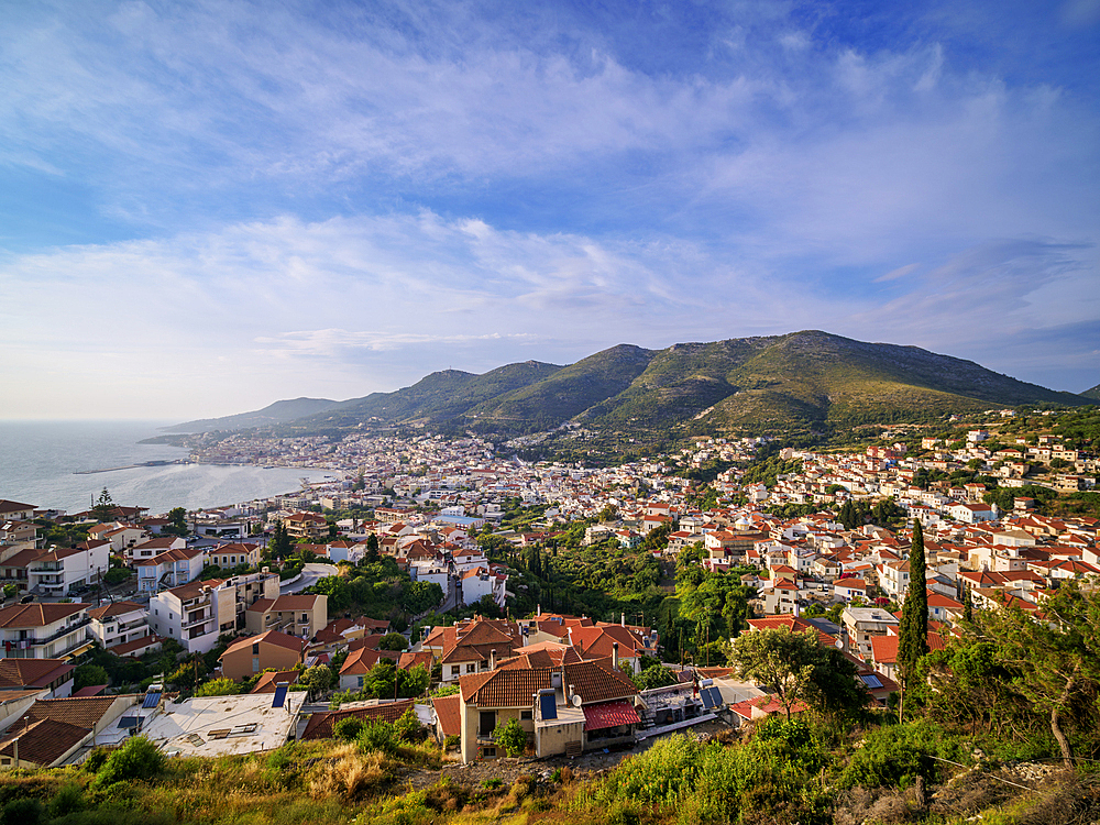 Ano Vathy and Samos Town, elevated view, Samos Island, North Aegean, Greek Islands, Greece, Europe