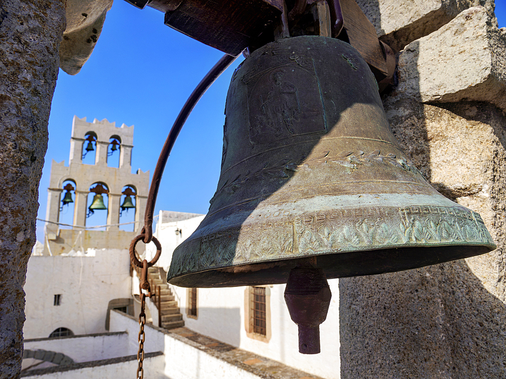 Bells at Monastery of Saint-John the Theologian, Patmos Chora, UNESCO World Heritge Site, Patmos Island, Dodecanese, Greek Islands, Greece, Europe