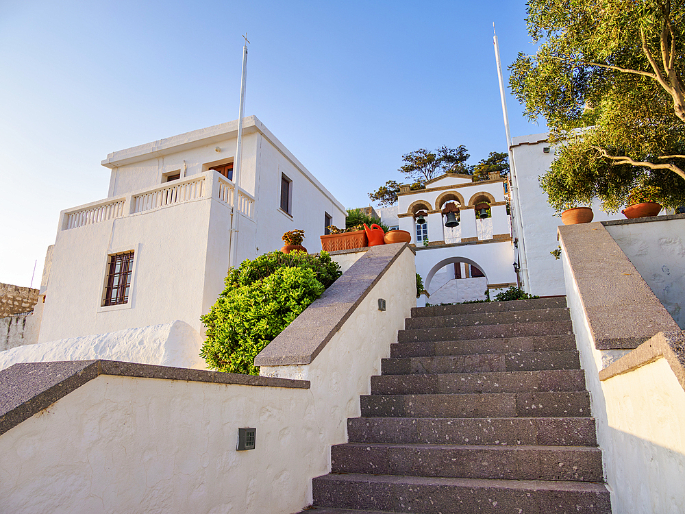 Stairway to the Church of Panagia i Diasozousa, Virgin Mary the Saviour, Patmos Chora, Patmos Island, Dodecanese, Greek Islands, Greece, Europe