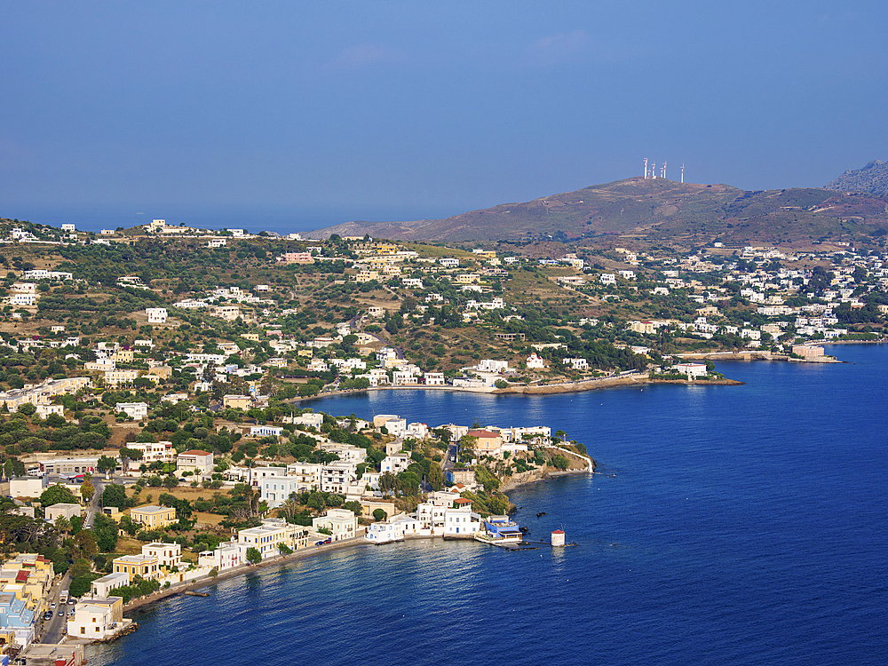 Coast of Agia Marina, elevated view, Leros Island, Dodecanese, Greek Islands, Greece, Europe